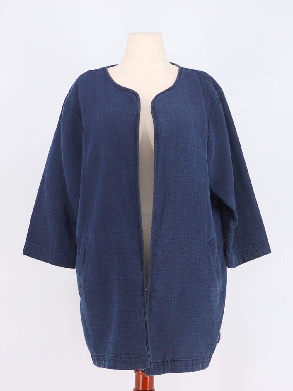 EILEEN FISHER Fisher Project Indigo Cotton Open Front Jacket Size XL
